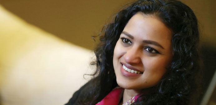 Amrudha Nair in an interview with Gulf Times in Doha. PICTURE: Jayan Orma