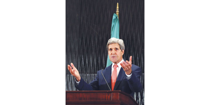US Secretary of State John Kerry addresses a press conference in Cairo yesterday.