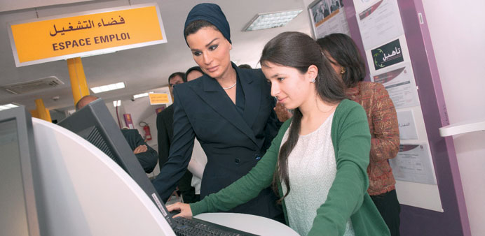 HH Sheikha Moza bint Nasser visiting the Rabat headquarters of Moroccou2019s National Agency for the Promotion of Employment and Skills (ANApec). PICTURE: