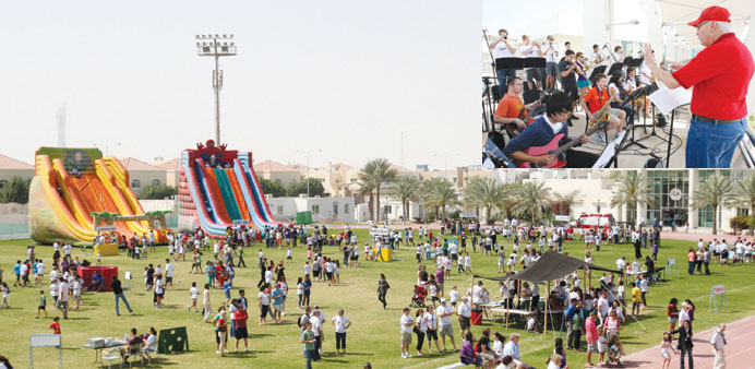 The game area set up during the event. INSET: An ASD musical group  performing during the festival. Picture: Jayaram Korambil
