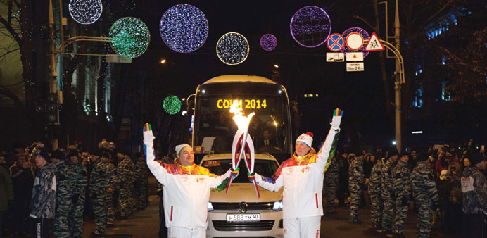 Picture taken during the Sochi 2014 Winter Olympic torch relay yesterday. (AFP)