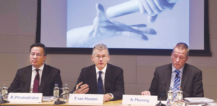 Philips Electronics CFO Ron Wirahadiraksa, CEO Frans van Houten and Andre Manning, vice-president corporate communications of Philips Electronics