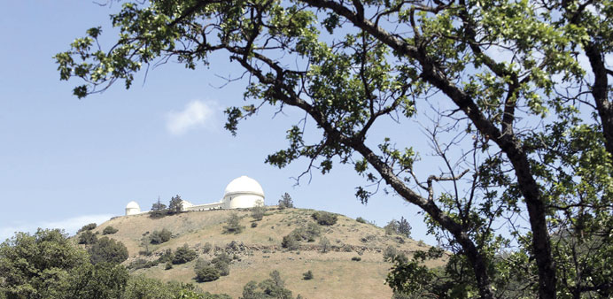 * Lick Observatory is seen atop Mt Hamilton.