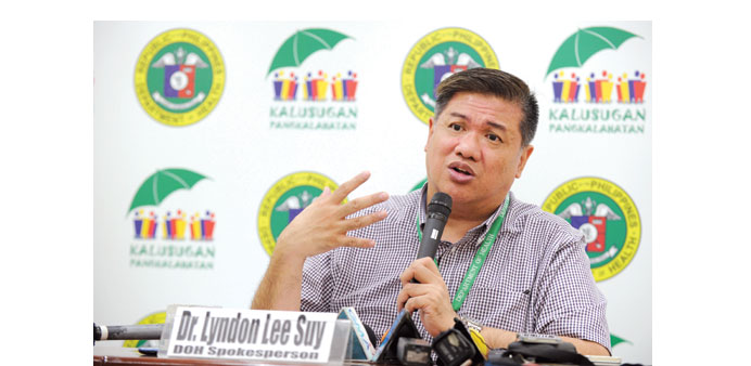 Lyndon Leesuy gestures during a press briefing in Manila yesterday.