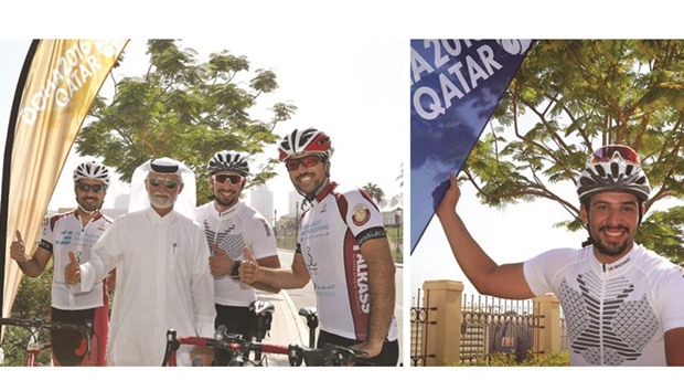 Saudi Arabian amateur cyclist Omar al-Inizi (also right) was accompanied by friends from Qatar Cyclists, a local riding group, once he crossed the border.