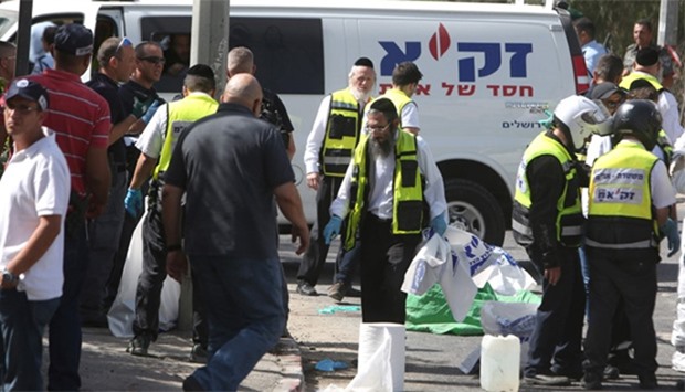 Emergency response team in Israel at the site of a shooting attack