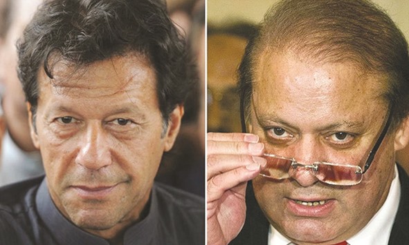 BATTLE OF WITS: Imran Khan, left, and Prime Minister Nawaz Sharif