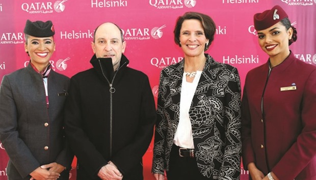 Finlandu2019s Minister of Transport and Communications Anne Berner welcomed Qatar Airways Group chief executive Akbar al-Baker at the Helsinki airport.