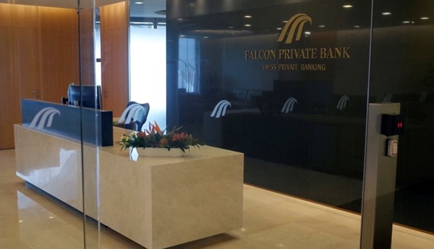 An empty reception area at Falcon Private Bank office in Singapore, today.