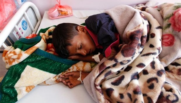 A Yemeni boy receives treatment at a hospital in Sanaa on Tuesday. The World Heath Organisation has confirmed 11 cases of cholera in Sanaa.