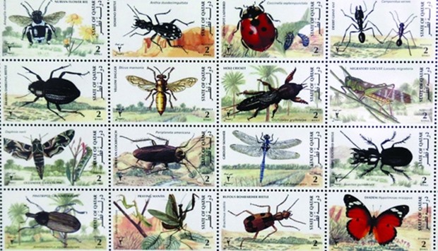 Stamps depicting environment life in Qatar which are on display at the exhibition