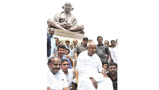 JD-S chief H D Deve Gowda sits on an indefinite hunger strike in protest against the Supreme Court order, in Bengaluru yesterday.