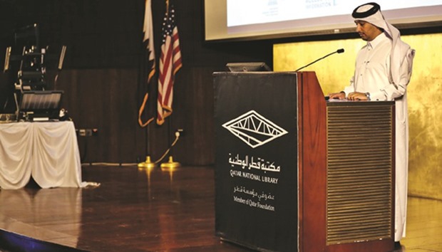 Abdulla al-Kubaisi speaking at the event.