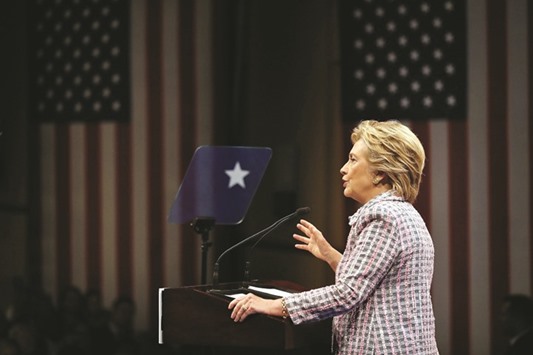 Democratic presidential nominee Hillary Clinton addressing a gathering in Fort Pierce, Florida. Clinton is campaigning in Florida.