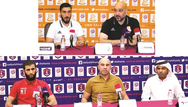 (Top photo) Umm Salalu2019s assistant coach Thamer Abdu (right).  (Bottom photo) Shahania coach Jose Fernando (centre).