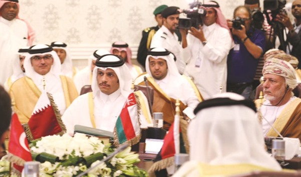 HE the Foreign Minister Sheikh Mohamed bin Abdulrahman al-Thani participating in the fifth joint ministerial meeting for strategic dialogue between GCC and Turkey, which took place yesterday at the GCC general secretariat in Riyadh.