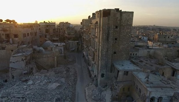 A still image from video taken on Wednesday shows a general view of the bomb damaged Old City area of Aleppo.