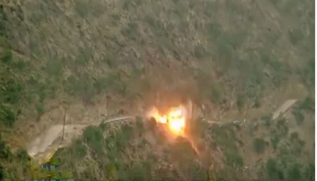 Image grab from a video posted in social media that shows an explosion in  Jizan area.