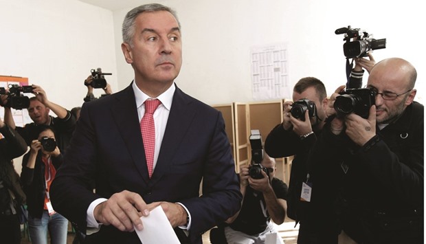 Djukanovic casts his ballot at a polling station in Podgorica.