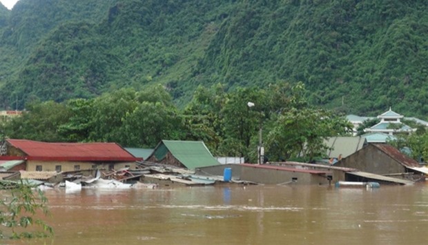 Submerged homes are seen in Bo Trach district in central Vietnam