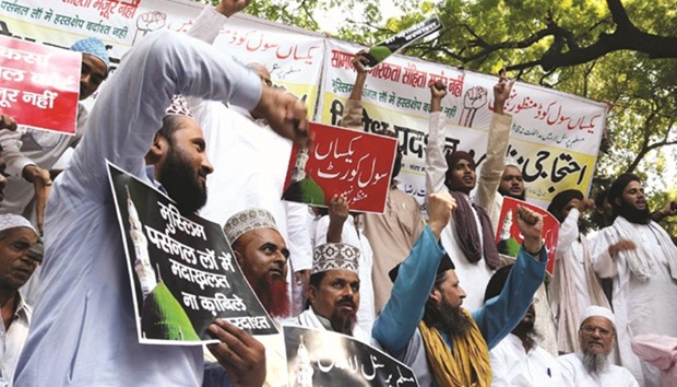 Muslims stage a demonstration against Uniform Civil Code in New Delhi yesterday.