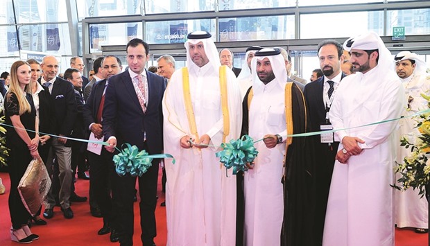 The Minister of Economy and Commerce, HE Sheikh Ahmed bin Jassim bin Mohamed al-Thani led the ribbon-cutting ceremony at the exhibition at DECC yesterday. PICTURES: Shaji Kayamkulam