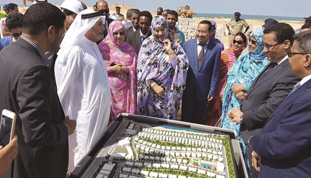 Mauritaniau2019s Minister of Trade, Industry, Handicraft and Tourism Naha bint Mouknass inaugurating the Qatari real estate project in Nouakchott yesterday.