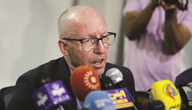 Jamie McGoldrick, United Nations Resident Co-ordinator for Yemen, speaks during a news conference at the United Nations building in Sanaa yesterday.