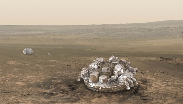 An illustration released by the European Space Agency (ESA) shows the Schiaparelli EDM lander