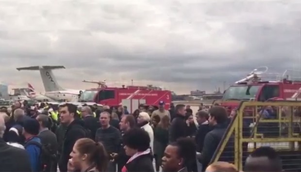 Passengers being evacuated from London City Airport.