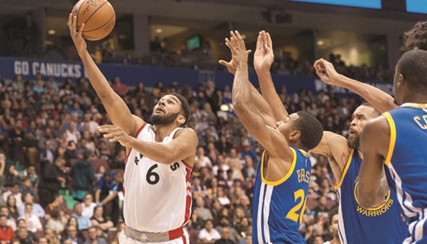 Toronto Raptors guard Cory Joseph (No 6) shoots against Golden State Warriors in the third quarter at Rogers Arena. PICTURE: USA TODAY Sports