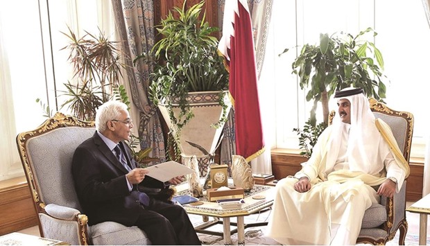 HH the Emir Sheikh Tamim bin Hamad al-Thani with Indian ambassador Sanjiv Arora.