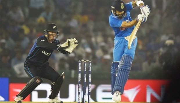 India's Virat Kohli plays a shot during the third ODI match against New Zealand