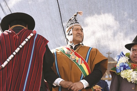 Boliviau2019s President Evo Morales takes part in a ceremony in Laja, near La Paz, Bolivia.