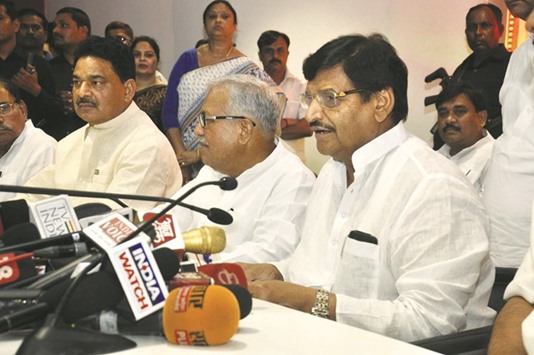 Shivpal Singh Yadav addresses a press conference after he was sacked from cabinet by Uttar Pradesh Chief Minister Akhilesh Yadav, in Lucknow yesterday.