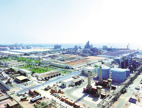 An aerial view of Qapco facilities in Mesaieed. IQ, the holding entity for Qatar Petrochemicals, Qatar Fertiliser, Qatar Steel and Qatar Fuel Additives, posted revenues of QR3.4bn in the first nine months, while earnings-per-share stood at QR4.5.