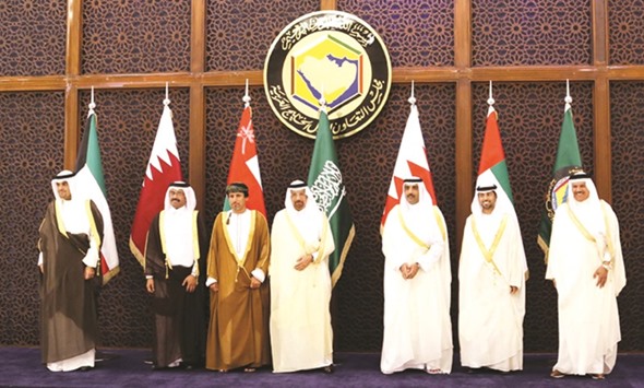 He al-Sada with other Gulf ministers who attended the meeting of the Oil Cooperation Committee at the GCC headquarters in Riyadh yesterday.