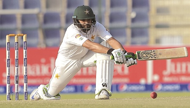 Pakistani batsman Azhar Ali plays a shot on the third day of the second Test between Pakistan and the West Indies.