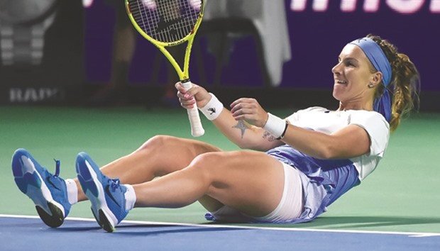Russiau2019s Svetlana Kuznetsova celebrates after defeating Australiau2019s Daria Gavrilova during the Kremlin Cup tennis tournament final in Moscow. (AFP)