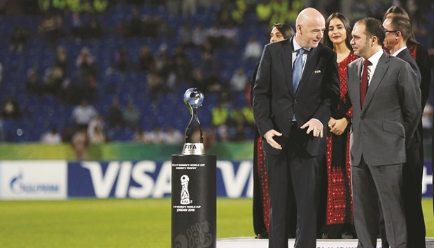 President of the Jordanian Football Association Prince Ali bin al-Hussein (R) with the FIFA President Gianni Infantino during the ceremony of U-17 Womenu2019s World Cup in Amman. (Reuters)