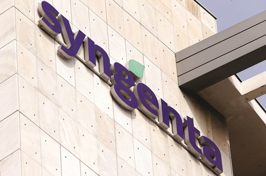 The logo of Swiss agrochemicals maker Syngenta at its headquarters in Basel, Switzerland. The pesticide and seed groupu2019s deal with ChemChina is one of two under EU scrutiny, while another mega deal involving Bayer and Monsanto is expected to land on the regulatoru2019s desk in coming months.