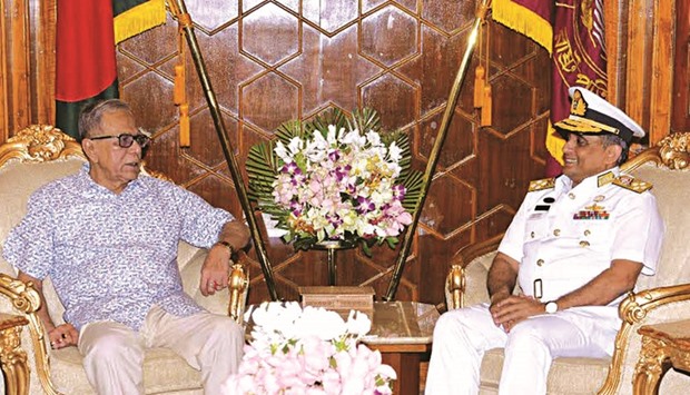 Bangladesh naval chief Admiral Nizamuddin Ahmed during a meeting with President Abdul Hamid in Dhaka yesterday.