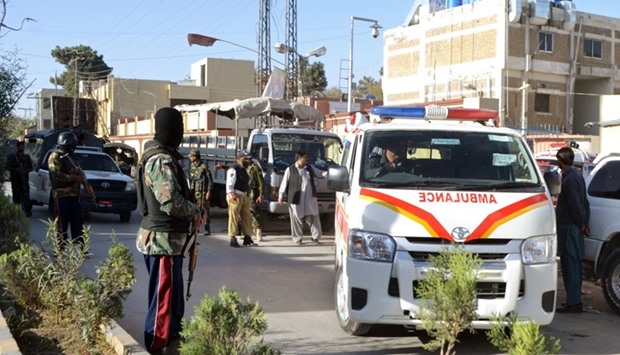 Ambulances arrive to take the dead from the hospital to be buried after they were killed in an attack on the Police Training Center in Quetta, Pakistan October 25, 2016