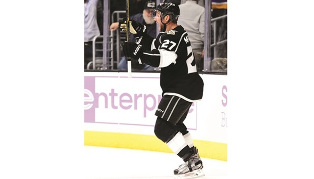 Alec Martinez of the Los Angeles Kings celebrates his game winning goal over the Columbus Blue Jackets in overtime at Staples Centre in Los Angeles. (Getty Images/AFP)