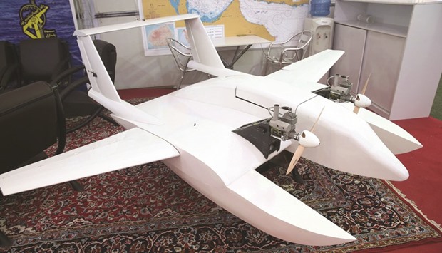 A handout picture released yesterday by the Tasnim news agency show what Iranu2019s elite Revolutionary Guards referred to as u201csuicide droneu201d and capable of delivering explosives to blow up targets at sea and on land, in Tehran.