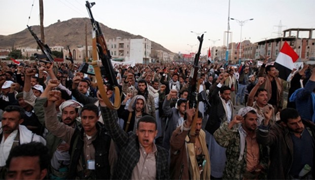 Followers of the Houthi movement shout slogans in Yemen