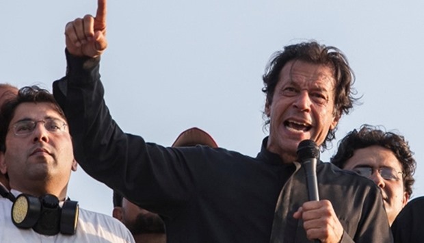 Imran Khan, the Chairman of PTI political party, addresses supporters