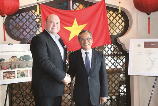 Vietnamese Ambassador Nguyen Hoang, right, with Shangri-La Hotel Doha GM Alex Willats at the event.