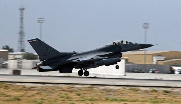 A US  Air Force F-16 Flying Falcon fighter bomber takes off for a mission from Bagram air field in Afghanistan