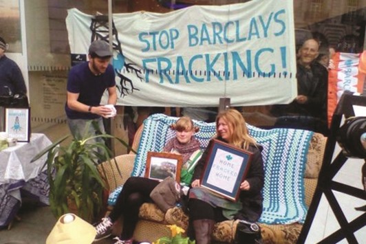 The protest targets Barclays bank, which largely owns a company which plans to frack in Yorkshire.